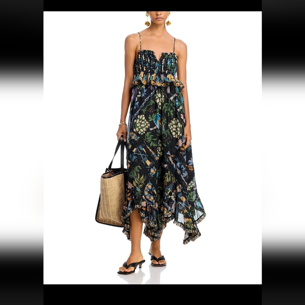 FARM Rio Black Floral Lace Midi Dress Size L NWT $290